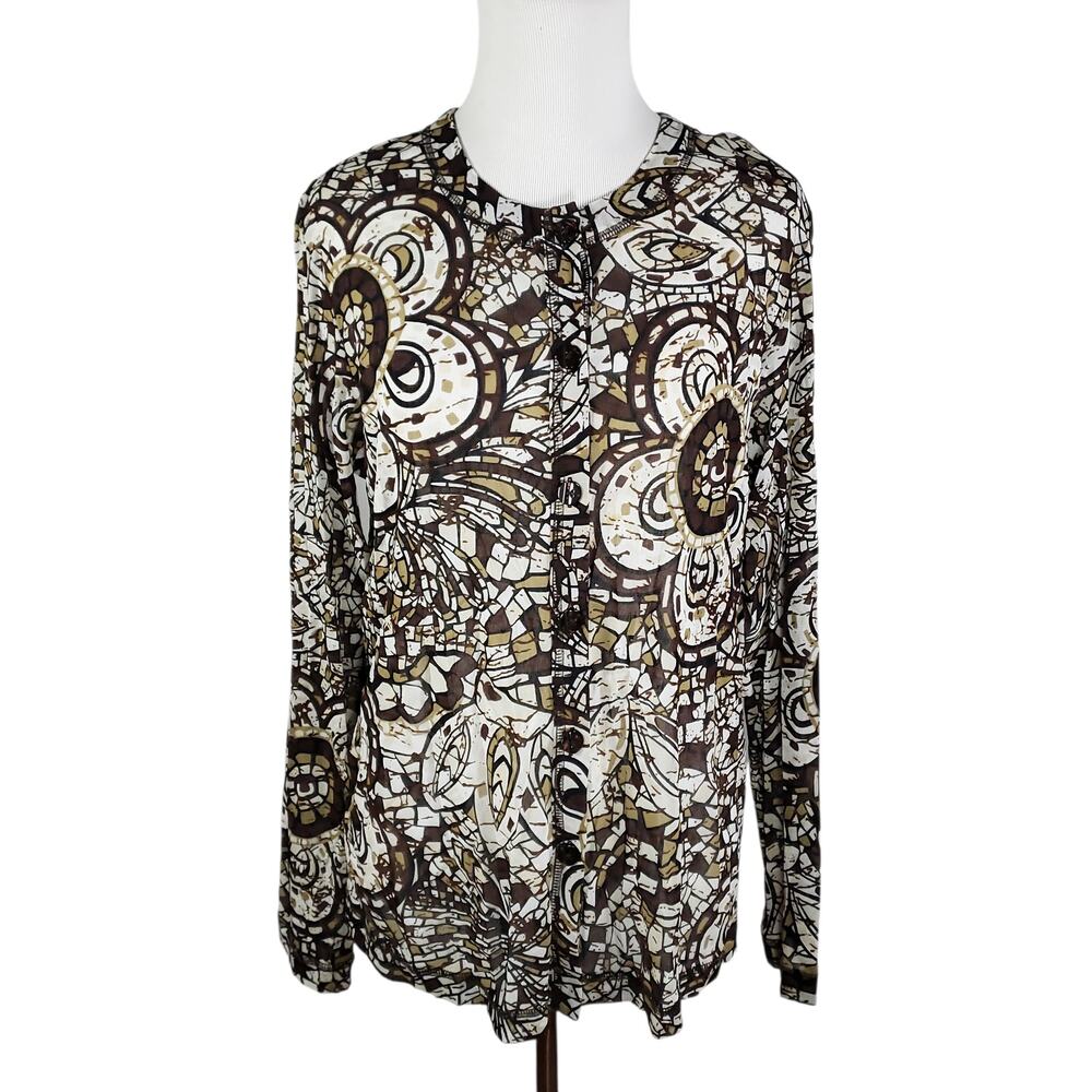Laura Ashley Sheer Mesh Jacket Artful Brown Lightweight Cardigan Jacket Top Sz M